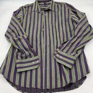 Robert Graham Green Purple Stripe dress shirt Classic XL